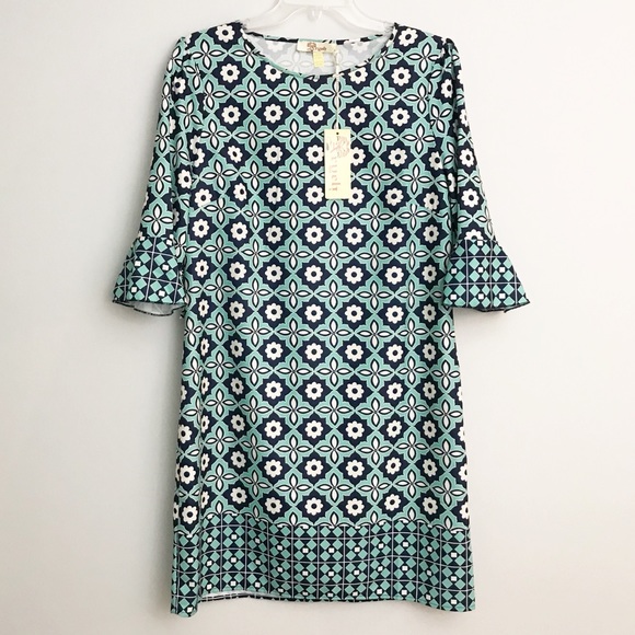Aryeh Dresses & Skirts - Aryeh • Dress • 3/4 Sleeve • Mint/Navy • Sz L